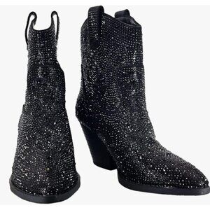 Western Cowgirl Rhinestone Ankle Booties – Pointed Toe, 3" Heel